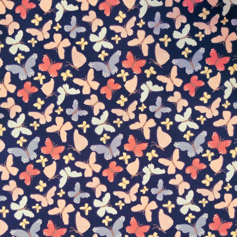 Butterfies Polycotton on Navy
